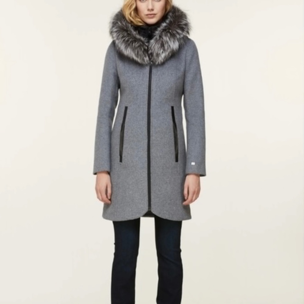 Soia & Kyo Fox Fur-Trim, Wool-Blend Coat, like new